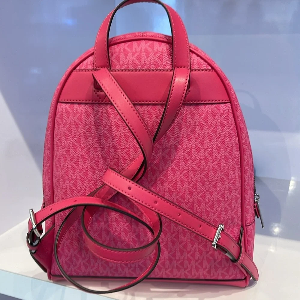 Michael Kors Rhea Medium Signature Logo Backpack Dragonfruit NWT